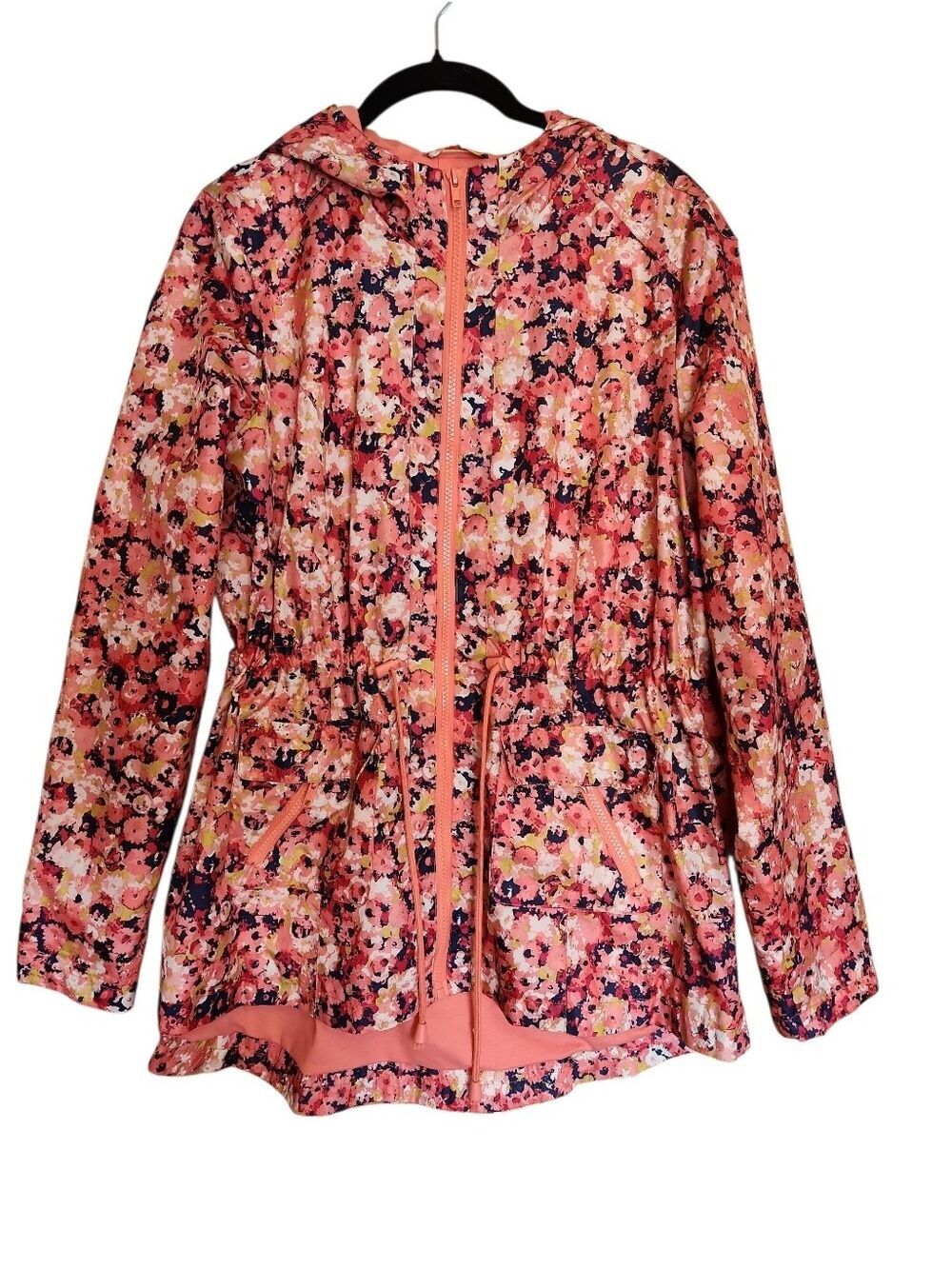 MOSSIMO SUPPLY FLORAL WATER RESISTANT HOODED RAIN UTILITY ANORAK JACKET LARGE